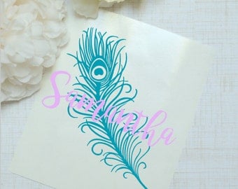 Peacock Feather Monogram Glossy and Glitter Vinyl Decal, Glossy and Glitter Monogram Sticker, Vine Monogram
