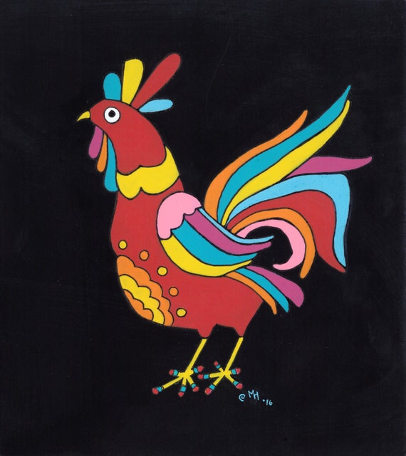 Items similar to Rooster Print, Mexican Folk Art,Year Of The Rooster ...