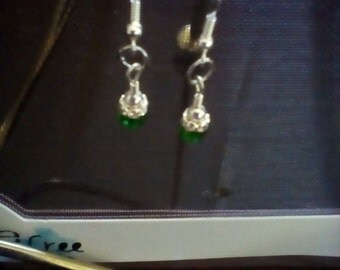 Green & Silver-tone Dangle Earrings