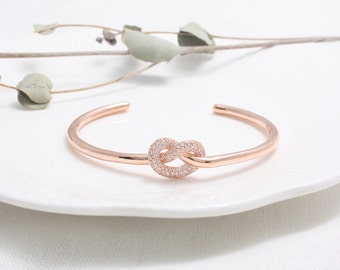 CZ Micro Pave Heart Knot Cuff Bracelet