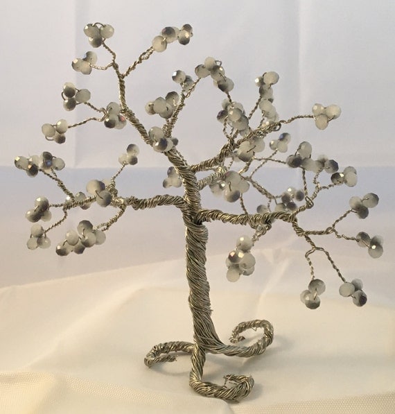 Items similar to crystal wire tree with gray/white beads on Etsy