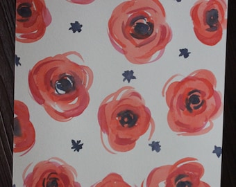 Watercolor Floral Poppies Painting