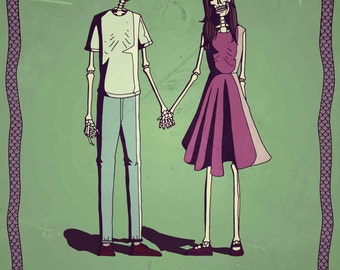 Items similar to Skeleton Couple 4x6 canvas print "Happy in the Ever