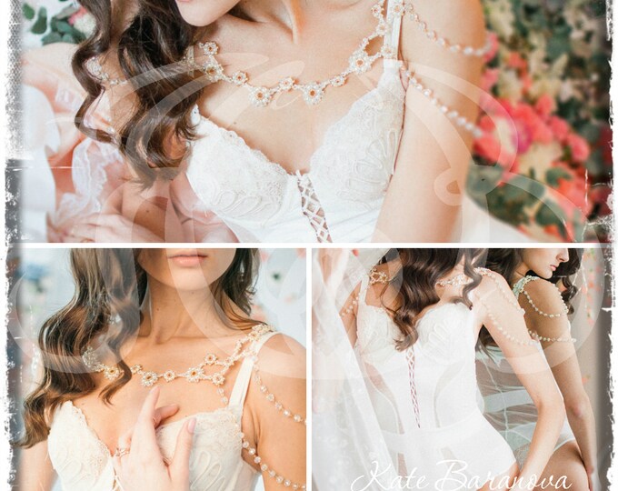 Wedding Shoulder Necklace, Ivory Pearl Shoulder Necklace Wedding Necklace Pearl Body Jewelry shoulder chain jewelry Swarovski bridal