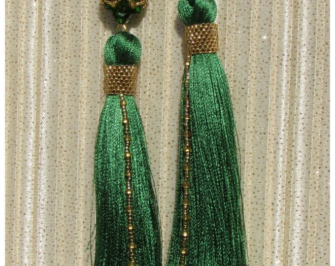 Green Tassel Earrings, Silky Tassel Earrings, Long Tassel Earrings, Large Statement Earrings, Fashion Jewelry, Tassle earrings