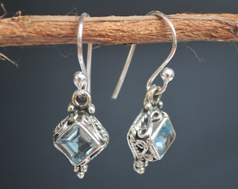 Blue Topaz Earrings * Diamond Shape Earrings * Sterling Silver Earrings * December Birthstone Earrings* BJE021