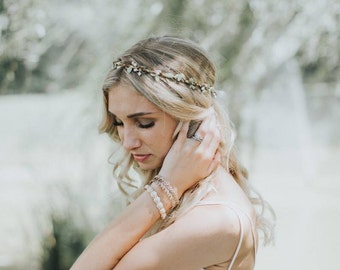 Flower Crown | Bridal Headpiece | Natural Wedding Hair Wreath| Rustic Bridal Shower Hair| Greek Bridal Crown| Bridal Halo Headpiece| Circlet
