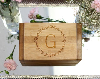 Custom Recipe Box & Dividers, Recipe Box Cards, Engraved Recipe Box, Mom Grandma Chef Foodie Housewarming Gift, Bamboo Wood --28535-RB01-001
