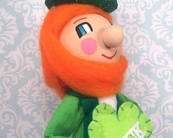 Leprichaun centerpiece irish man luck ooak art doll St Patricks day decor vintage retro inspired
