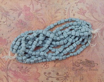 Vintage Glass Sew-ons Flatback Beads - 5mm Textured Grey Squares, Opaque Gray Nailhead Beads (24 pc)