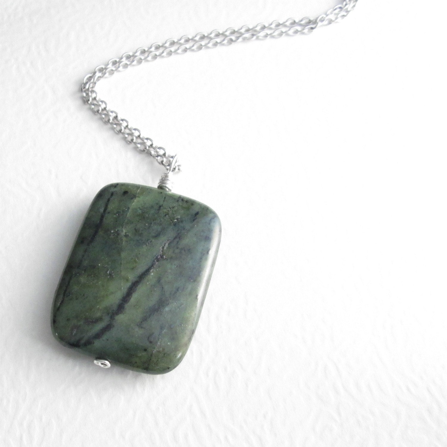 Green Jade Pendant Necklace Natural Stone Jewelry Canadian