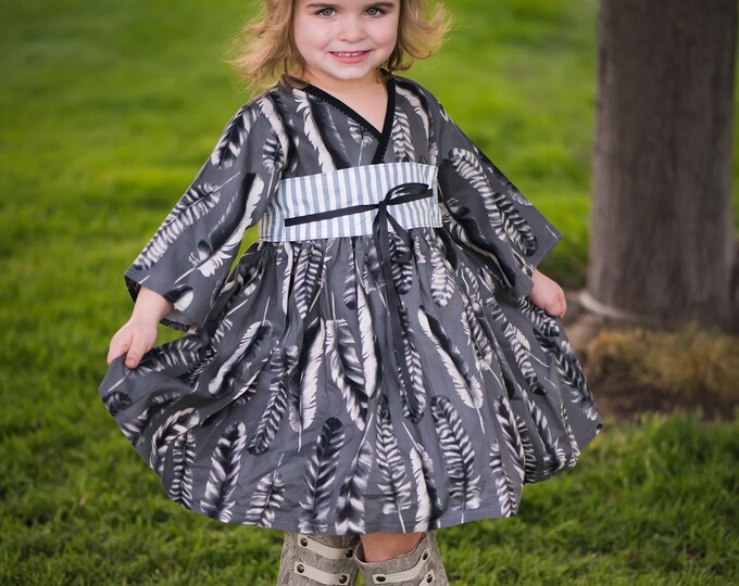 Little Girls Boutique Dresses - Toddler Girl Clothes - Girls Kimono Dress - Tea Party Dress - Birthday Dress - 2T to 14 years