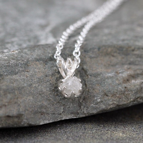 Raw Diamond Pendant 0.50 carat Diamond Necklace by ASecondTime