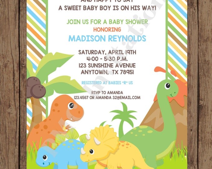 Custom PRINTED Dinosaur Baby Shower Invitations - 1.00 each with envelope