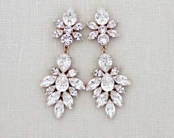 Rose Gold Bridal earrings, Crystal Wedding earrings, Chandelier earrings, Bridal jewelry, Statement earrings, Rose Gold Earrings, Swarovski