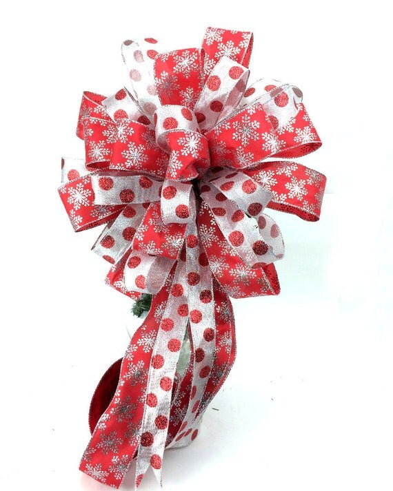 christmas tree topper bow in red silver by christmas tree topper bow in red silver by