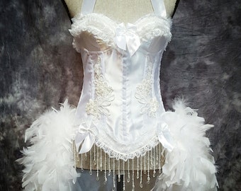 white feather corset
