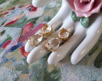 Vintage Bridal Faceted Crystal Clear Glass Drop Earrings