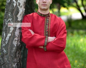 RUSSIAN shirt kosovorotka folk shirt russia traditional clothes slavic attire ethnic clothing national costume traditional linen men shirts