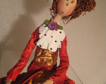 ooak art doll -doll- art doll-poupée-poupée d'art-black and white doll-figurine-curly hair doll-swing-figurine- poupée unique-lutin-fée