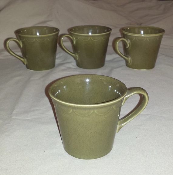 1960s Sheffield Pottery Granada Green Set of 4 Cups / Set of 4
