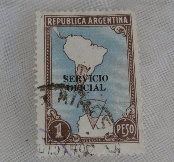 Republica Argentina Stamp 1 Peso Servicio Official Brown and