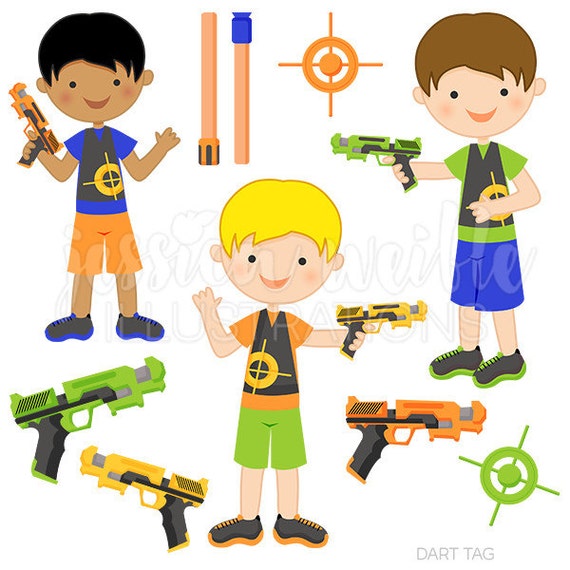 Dart Tag Cute Digital Clipart for Commercial or Personal Use, Foam Dart Gun Graphics, Dart Gun Clipart Il_570xn