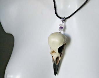 Crow skull necklace - resin replica bird skull pendant - goth witch gift by Battie Clothing on Etsy