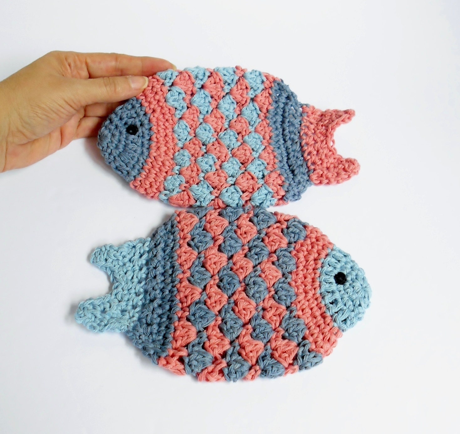 Crochet Dish Cloth Knit Fish Shaped Dishcloth Kids Wash