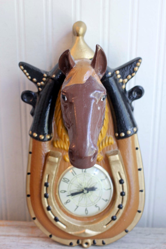 Vintage Horse Clock Country Western Wall Clock Taxidermy
