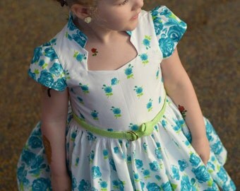 Billie Party Dress size 1-12 (Ainslee Fox Boutique Pattern rockabilly inspired queen anne neckline mandarin collar button front or zip back)