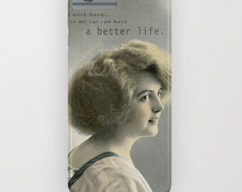 Cat Lady Cell Phone Case, Victorian Photo Collage Art, Cat Cell Phone Case, Galaxy 6 Case, iPhone 6, iPhone 6S, Galaxy 4 Phone Cover