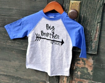 Personalized Big Brother Shirt Arrow Raglan 3/4 Sleeve Toddler Youth Shirt