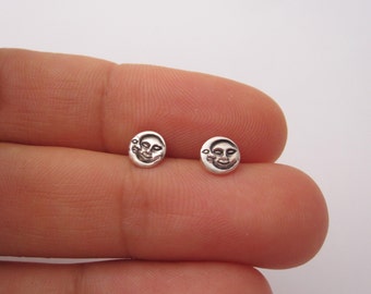 Sun and Moon crescent sterling silver stud earrings