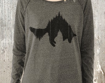 Women's Pullover Sweater - Fox and Forest - Alternative Apparel Women's Pullover - Women's Small - XL Available