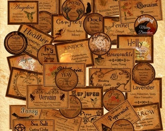 WITCH APOTHECARY LABELS, Magick Potion Ingredient Labels, Herb Labels, Digital Collage Sheets, Wicca, Witchcraft, Spell Ingredient
