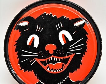 Vintage Halloween Noisemaker Black Cat Collectible Kirchhof USA Lithograph Tin Toy Halloween Party Free Shipping!