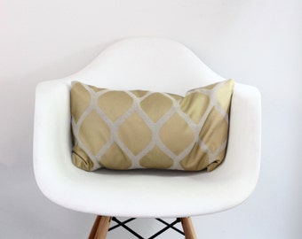 Aya lumbar pillow cover hand printed in metallic bronze on greige hemp