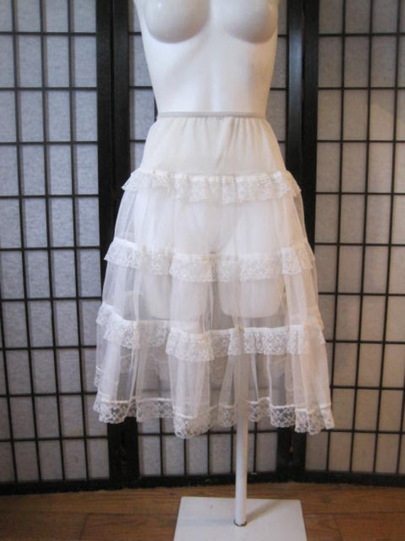 Vintage 1950s Crinoline Slip White Lace Half Slip Petticoat