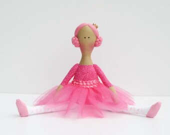 Ballerina doll, princess doll, pink fabric doll, cloth doll cute stuffed doll softie rag doll ballet dancer birthday gift for girls