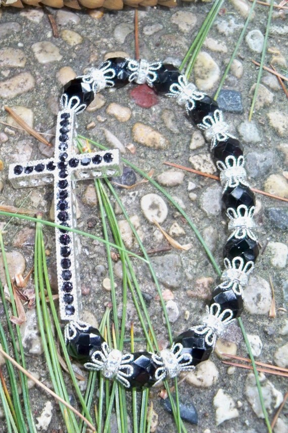 Sideways Cross Bracelet Stretch Handmade Beaded with