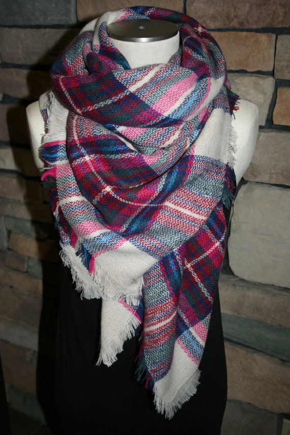 Plaid Tartan Blanket Scarf Pink Wine Multicolor Plaid Scarf