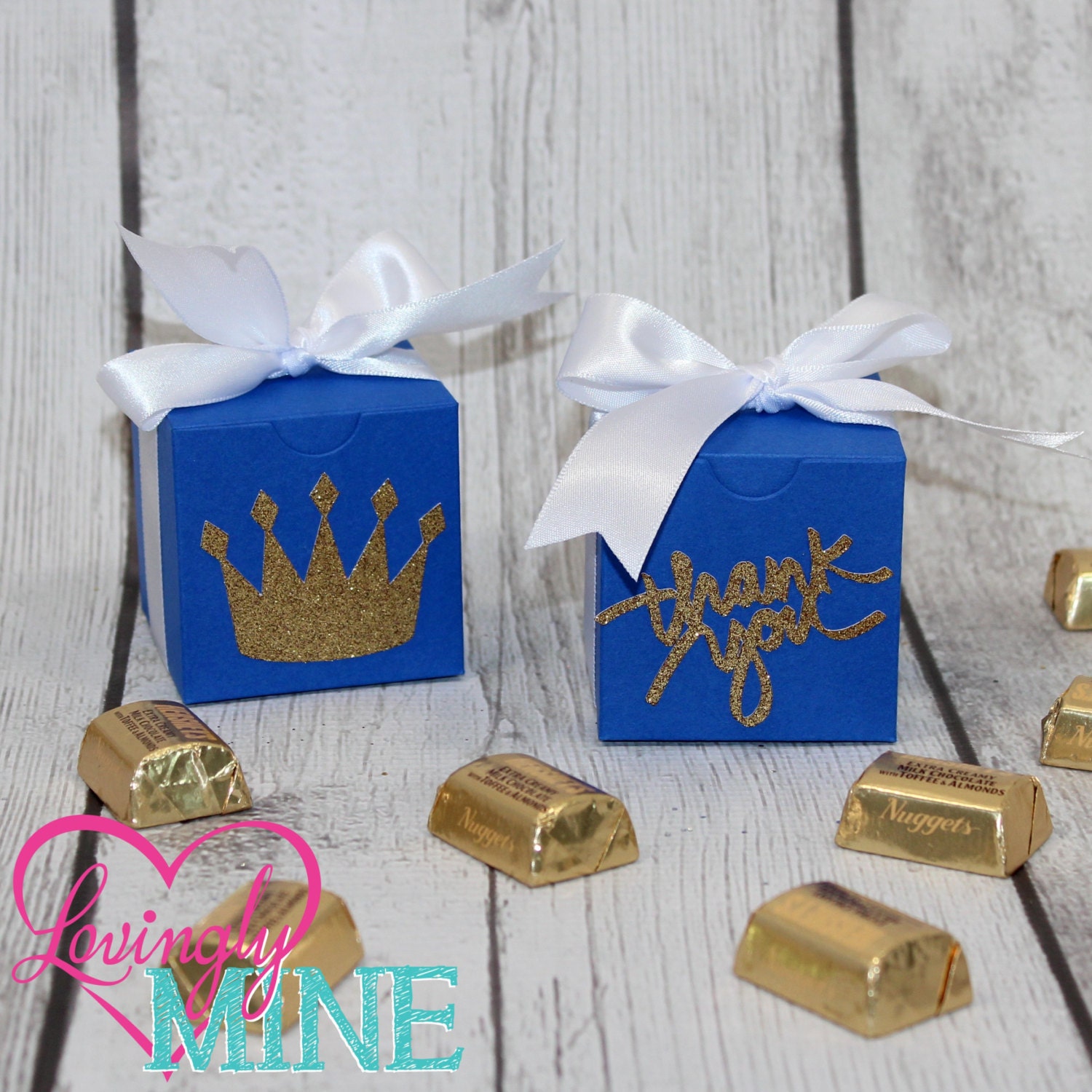 Royal Blue White & Glitter Gold Medium Box Favors Boxes 10