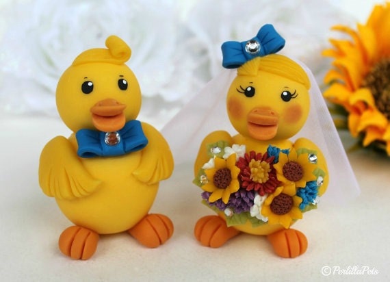 Duck wedding  cake  topper  rubber ducky  bride and by 