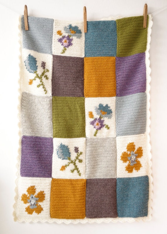 Afghan Crochet Pattern, Bed Throw, Patchwork Blanket, Intarsia Crochet