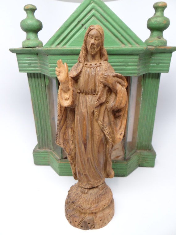 Vintage Jesus Santos Hand Carved Wood Religious Statue