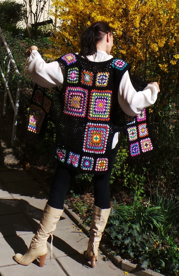 Flower power inspired crochet tunic vest - granny pattern retro new design - boho hippie clothes - size S -XXL or made to ORDER