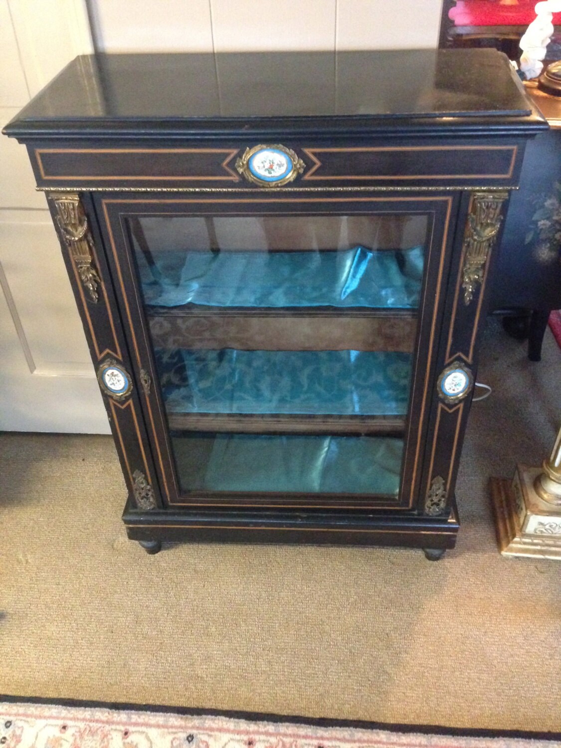 Black French Display Case With Porcelain Inserts Haute Juice