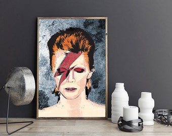 David Bowie Print, David Bowie Poster, David Bowie Art Print, David Bowie Illustration, Ziggy Stardust, Aladdin Sane 1973, Music Poster