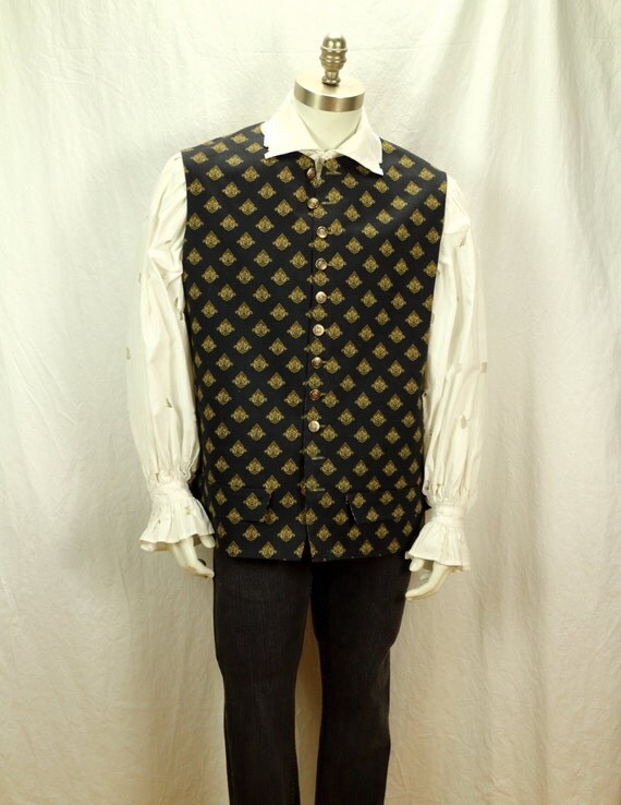 Mens black pirate vest Cotton long front short back colonial
